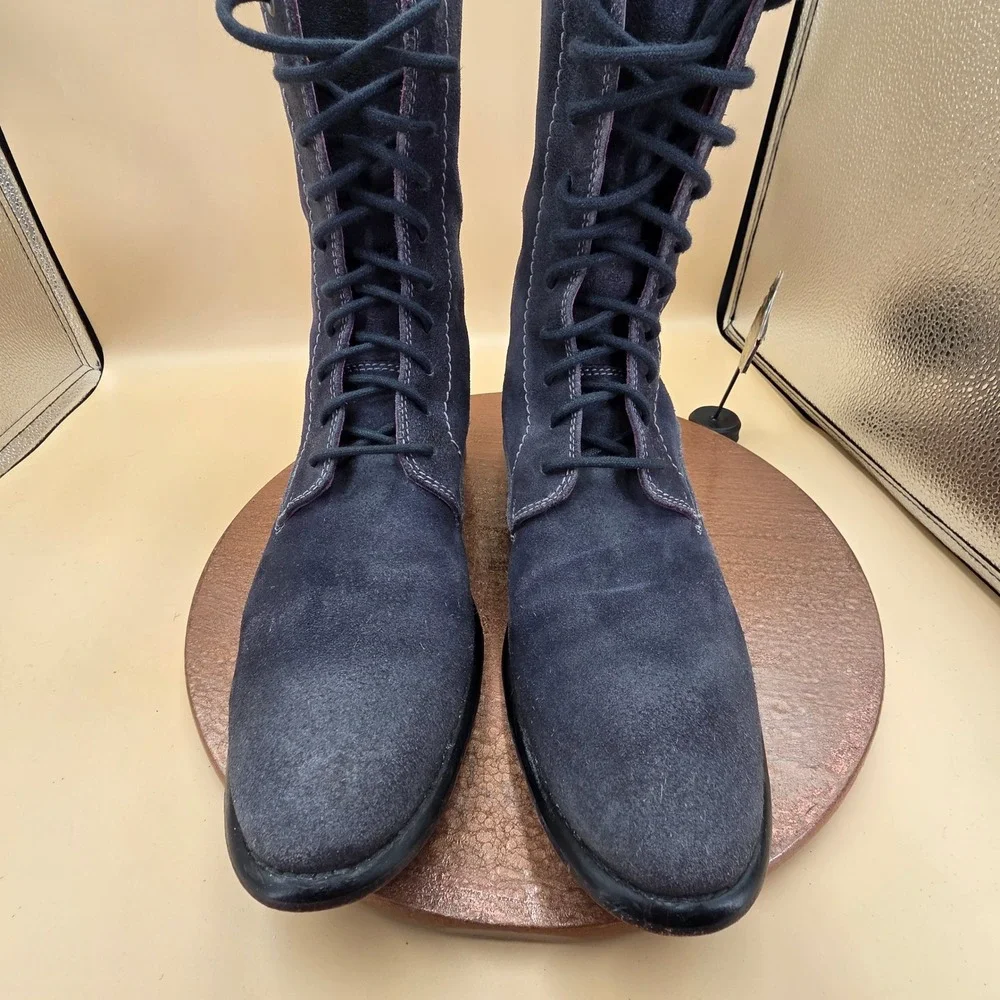 Vero Cuoio Mens Navy Blue Suede Combat Boots Made in Italy WCSF11 00GR 42